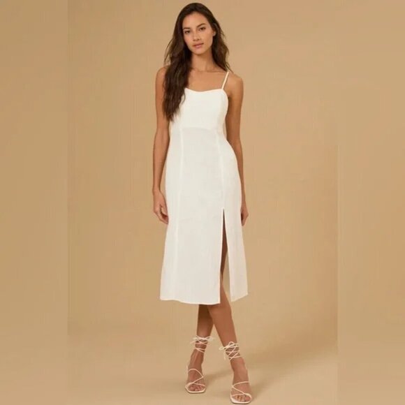 NWT Altar'd State Sadie Linen Beige Midi Dress - Picture 5 of 5